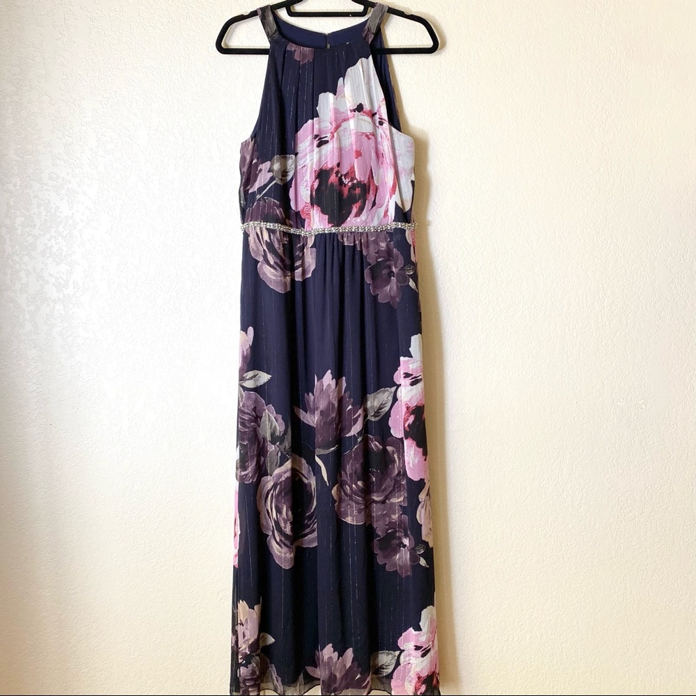 High-Neck Chiffon A-Line Dress with Crystals.